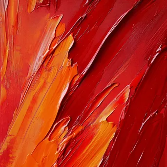 Crimson and orange paint strokes on canvas - Image 1