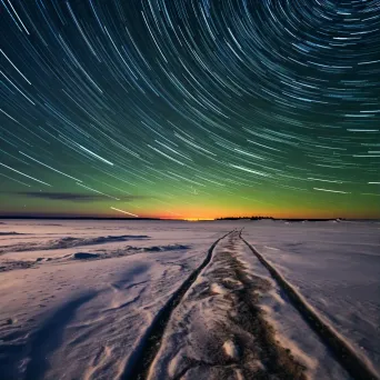 Star trails cascading over a remote icy tundra with Aurora Borealis - Image 1