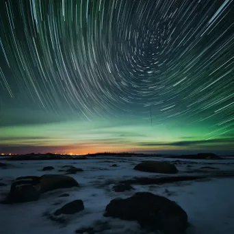 Star trails cascading over a remote icy tundra with Aurora Borealis - Image 2