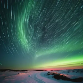 Star trails cascading over a remote icy tundra with Aurora Borealis - Image 3