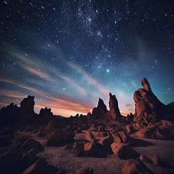 Silhouettes of unique desert rock formations against twilight sky - Image 1