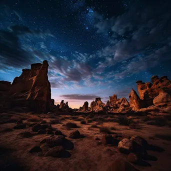 Silhouettes of unique desert rock formations against twilight sky - Image 3