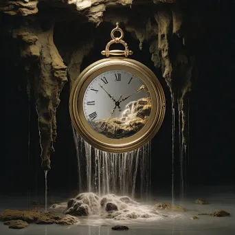 Surreal scene of a waterfall cascading from a floating pocket watch - Image 1