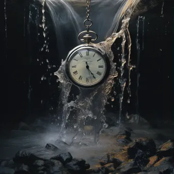 Surreal scene of a waterfall cascading from a floating pocket watch - Image 3