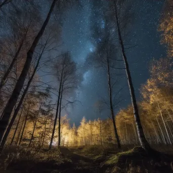 Starry Night Sky Light Painting in Forest