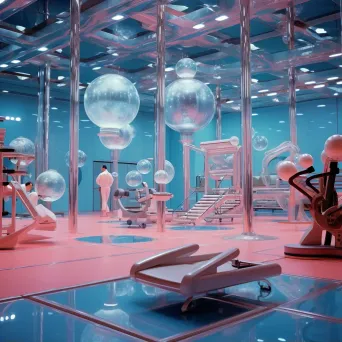 Image of a retro-style gym with futuristic workout equipment - Image 1