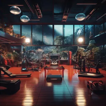 Image of a retro-style gym with futuristic workout equipment - Image 2