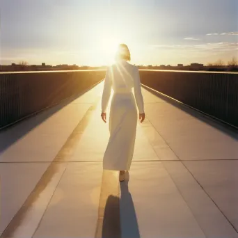 Image of a solitary figure walking towards a luminous path under a radiant sun - Image 2