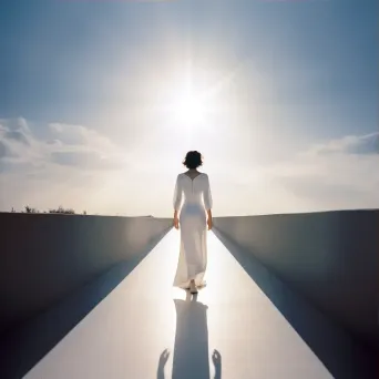 Image of a solitary figure walking towards a luminous path under a radiant sun - Image 3