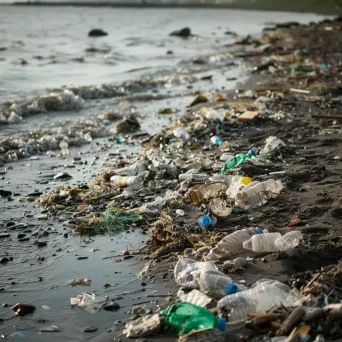 Plastic waste and litter on the beach shore - Image 1