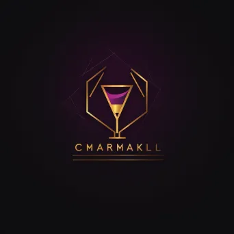 Image of an abstract cocktail bar logo with a stylized cocktail glass icon in purple and gold colors - Image 4