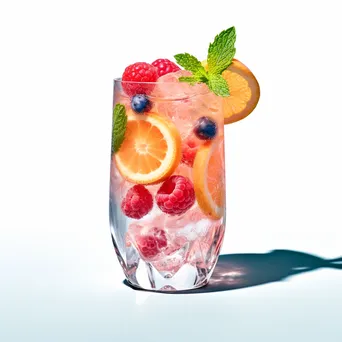 Colorful cocktail glass surrounded by ice and fruit - Image 4