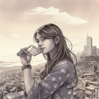 Young woman taking a selfie with picturesque cityscape in the background - Image 4