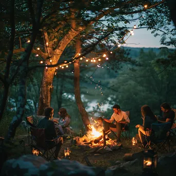 Friends roasting hot dogs by a campfire - Image 2