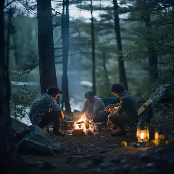 Friends roasting hot dogs by a campfire - Image 4