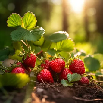 Ripe strawberries nestled in vibrant green leaves - Image 2