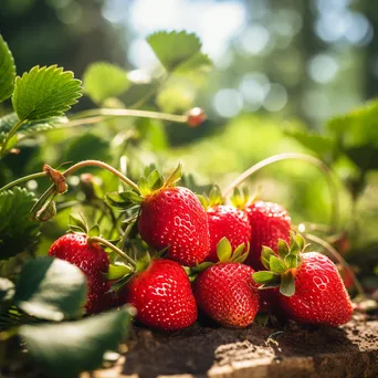 Ripe strawberries nestled in vibrant green leaves - Image 3