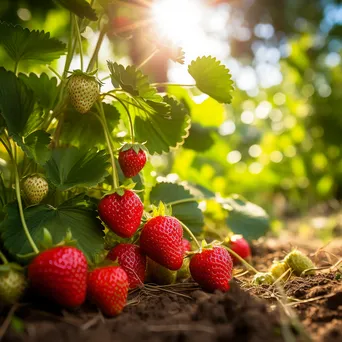 Ripe strawberries nestled in vibrant green leaves - Image 4