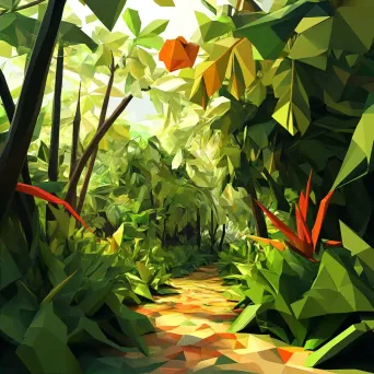 Vibrant low poly rendering of a lush tropical rainforest - Image 2