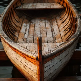 High-angle shot of a wooden boat resting on supports in natural light - Image 4