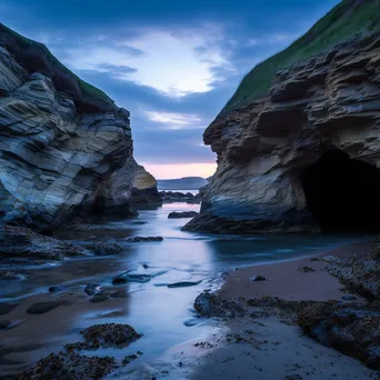 Dusk over coastal caves with calm waters - Image 3