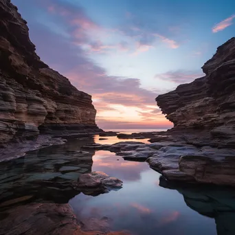 Dusk over coastal caves with calm waters - Image 4