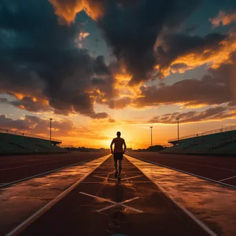 Athlete on track under dramatic sunset clouds - Image 1