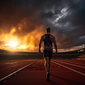 Athlete on track under dramatic sunset clouds - Image 2