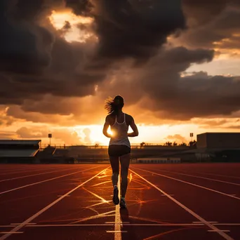 Athlete on track under dramatic sunset clouds - Image 3