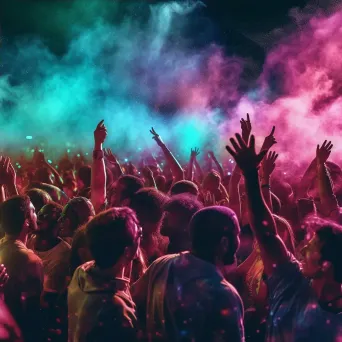 Crowd at music festival dancing under colorful lights - Image 4