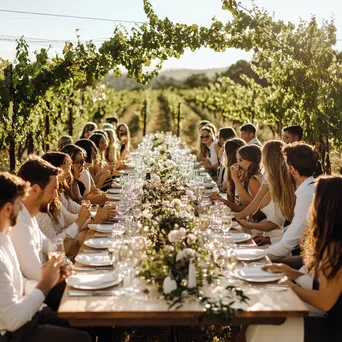 Group of friends celebrating at an elegant vineyard wedding. - Image 2