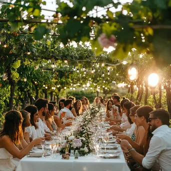 Group of friends celebrating at an elegant vineyard wedding. - Image 4