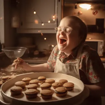 Man with Down syndrome baking cookies in a brightly lit kitchen - Image 3