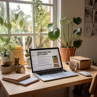 Tranquil home workspace with motivational quotes and plants - Image 1