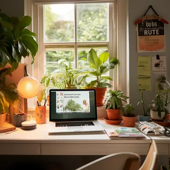 Tranquil home workspace with motivational quotes and plants - Image 2