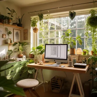 Tranquil home workspace with motivational quotes and plants - Image 4