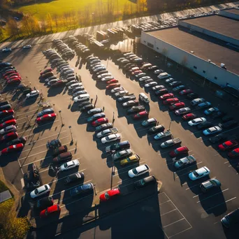 Aerial view of a busy grocery store parking lot with parked cars. - Image 3