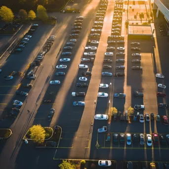 Aerial view of a busy grocery store parking lot with parked cars. - Image 4