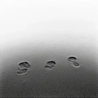 Black and white photograph of footprints in the sand, embodying fleeting existence and minimalism - Image 2