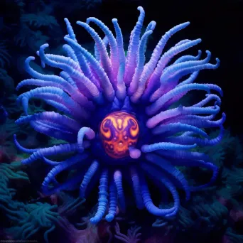 Glowing blue sea anemone in dark deep ocean - Image 3