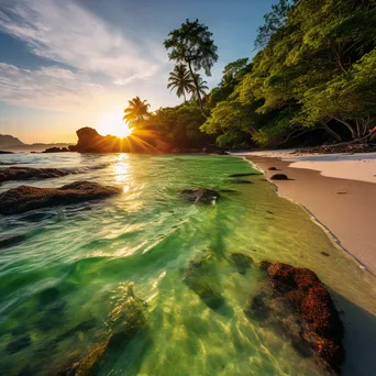 Tropical island with white sand and turquoise waters at sunrise - Image 2