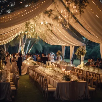 Outdoor wedding reception under a tent - Image 1