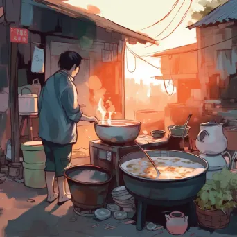 Vietnamese pho vendor at dawn preparing broth - Image 1