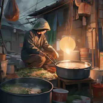 Vietnamese pho vendor at dawn preparing broth - Image 3