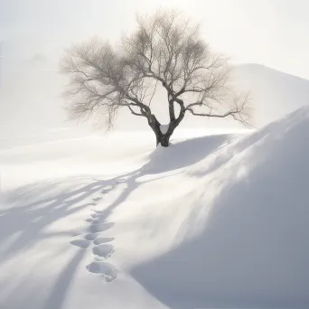 Barren tree shadow with leaves on snowy landscape - Image 2