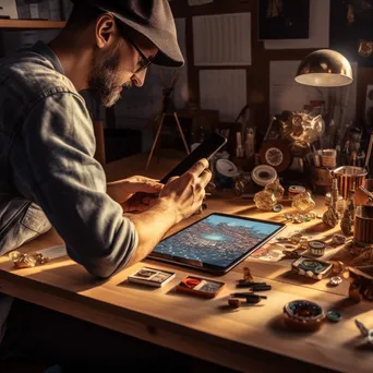 Freelancer making a cryptocurrency transaction on a tablet in a bright, creatively designed studio. - Image 4