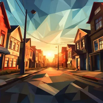 Dawn Break in Low-Poly Town