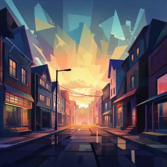 Low-poly town waking up in a magical morning glow - Image 3