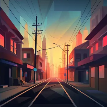 Low-poly town waking up in a magical morning glow - Image 4