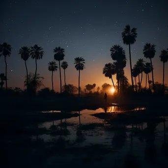 Dusk scene at a desert oasis with fireflies - Image 4